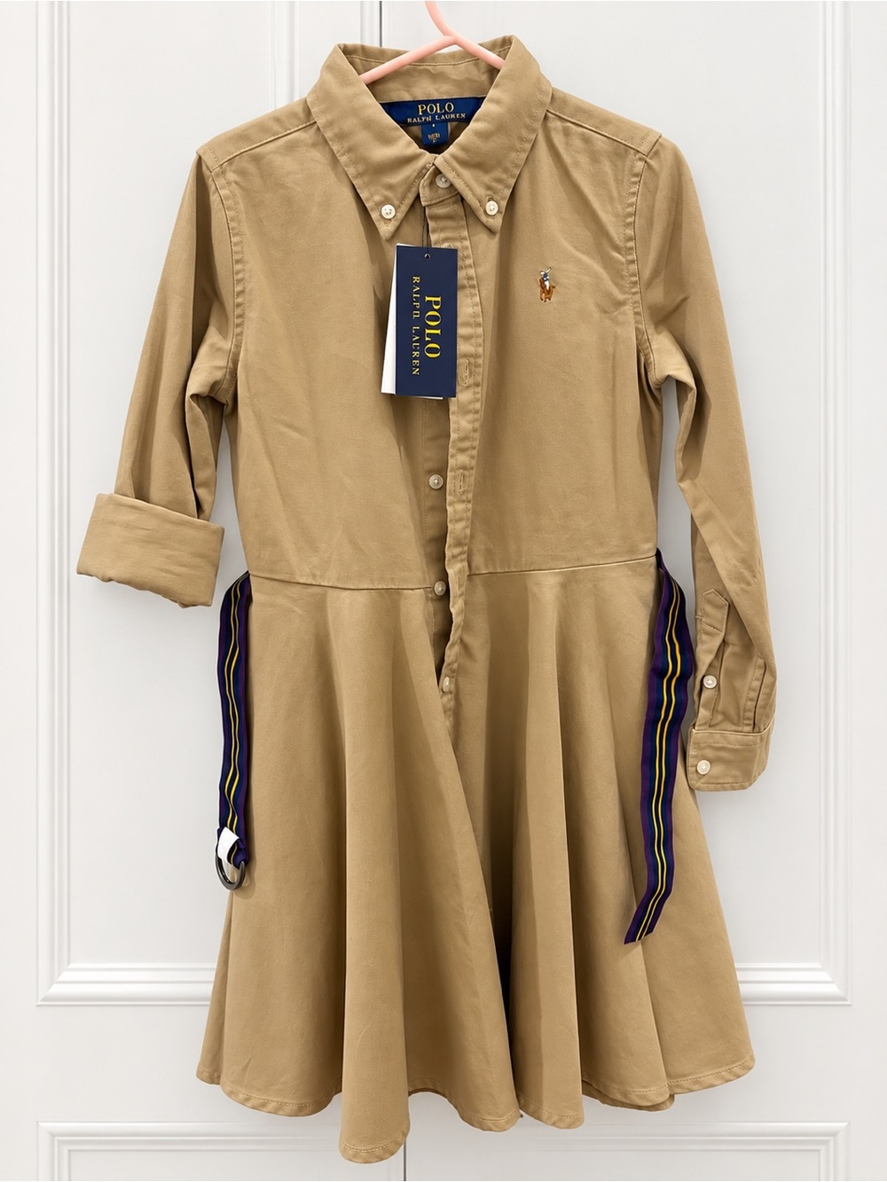 Polo by Ralph Lauren Girls' Khaki Button-Front Shirt Dress